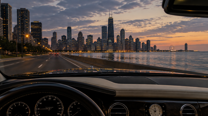 Chicago skyline from Lake Shore Drive at night